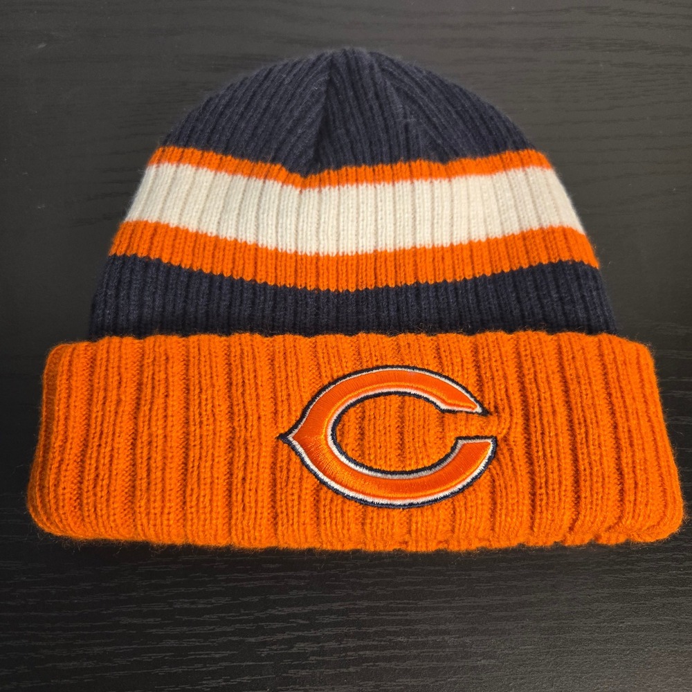 New Era Chicago Bears Beanie Mens OSFM Orange Blue Striped Knit Cuffed Hat NFL